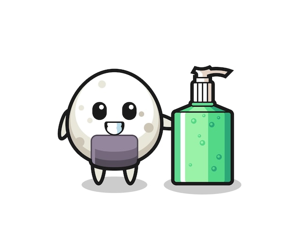 Dessin Animé Mignon D'onigiri Avec Désinfectant Pour Les Mains, Design De Style Mignon Pour T-shirt, Autocollant, élément De Logo