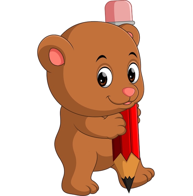 Dessin Animé Mignon Ours Tenant Un Crayon