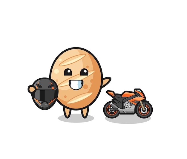 Dessin Animé Mignon De Pain Français En Tant Que Conception Mignonne De Coureur De Moto