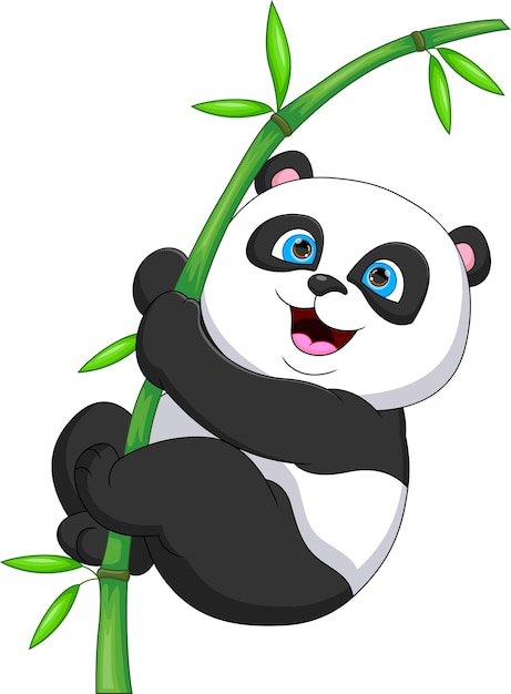 Dessin Animé Mignon De Panda Sur Un Arbre En Bambou