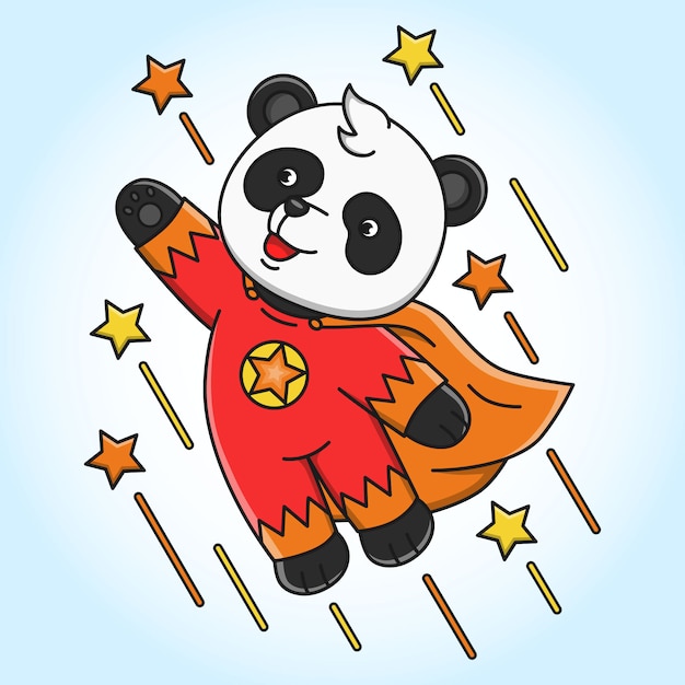 Dessin animé mignon panda hero illustration design