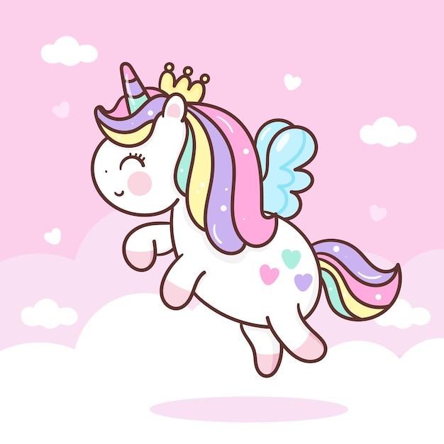 Dessin Animé Mignon Pégase Licorne Voler Sur Le Style Kawaii De Skyt