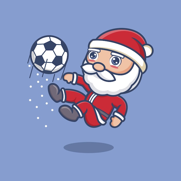 Vecteur dessin animé mignon père noël jouant au football