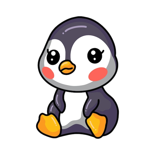 Dessin Animé Mignon Petit Bébé Pingouin Assis