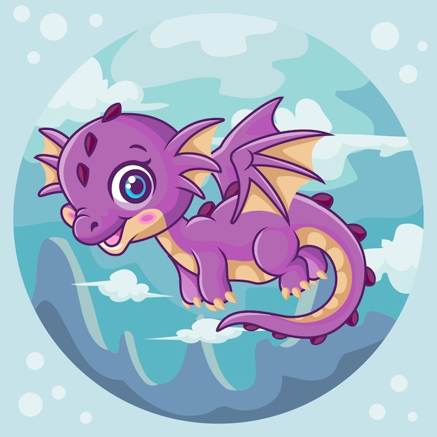 Vecteur dessin animé mignon petit dragon volant dans le ciel