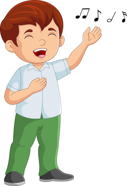 Vecteur dessin animé mignon petit garçon chantant