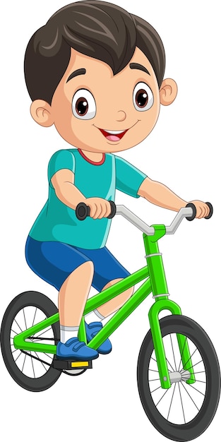 Dessin Animé Mignon Petit Garçon Faisant Du Vélo