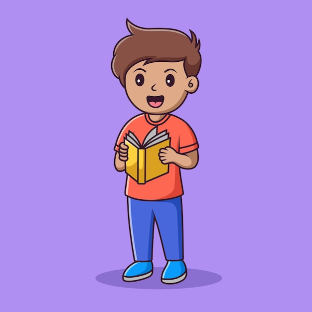 Dessin Animé Mignon Petit Garçon Lisant Un Livre