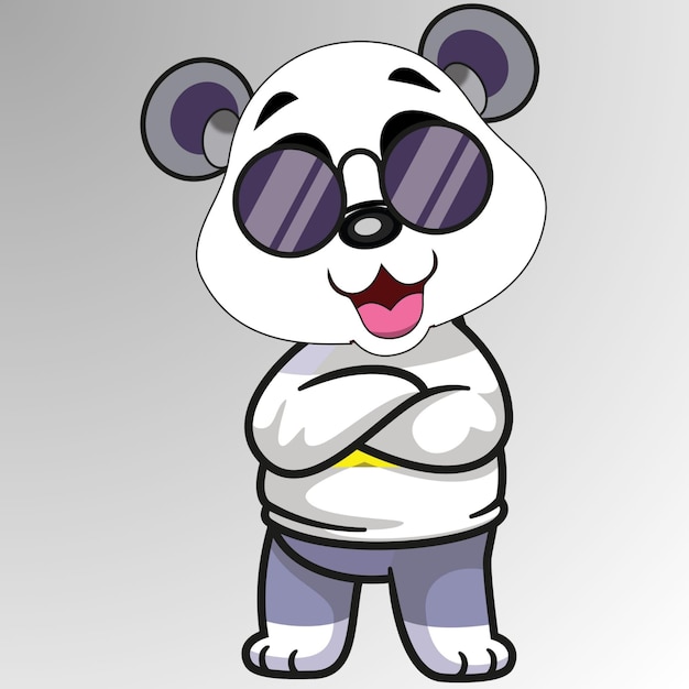 Vecteur dessin animé mignon petit panda avec des lunettes et une belle posture