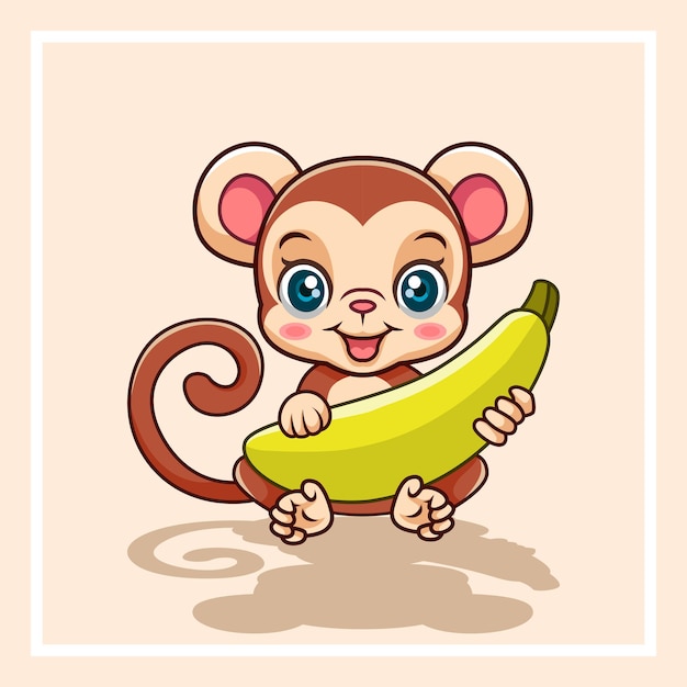Dessin Animé Mignon Petit Singe Tenant Une Banane