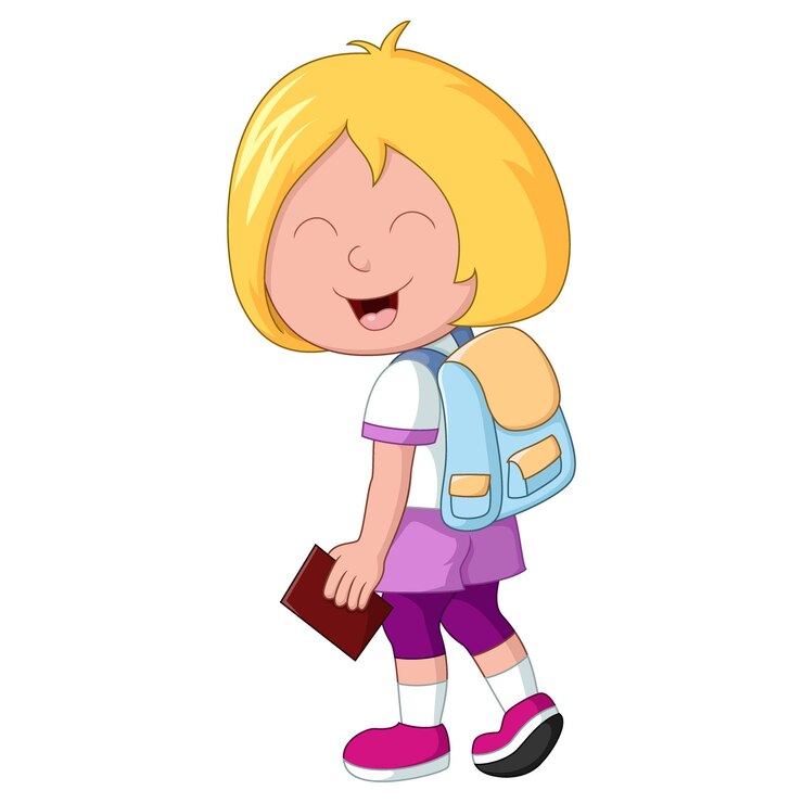 Vecteur dessin animé mignon petite écolière