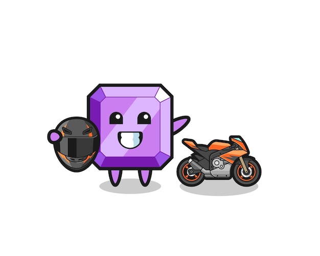 Dessin Animé Mignon De Pierres Précieuses Violettes En Tant Que Conception Mignonne De Coureur De Moto