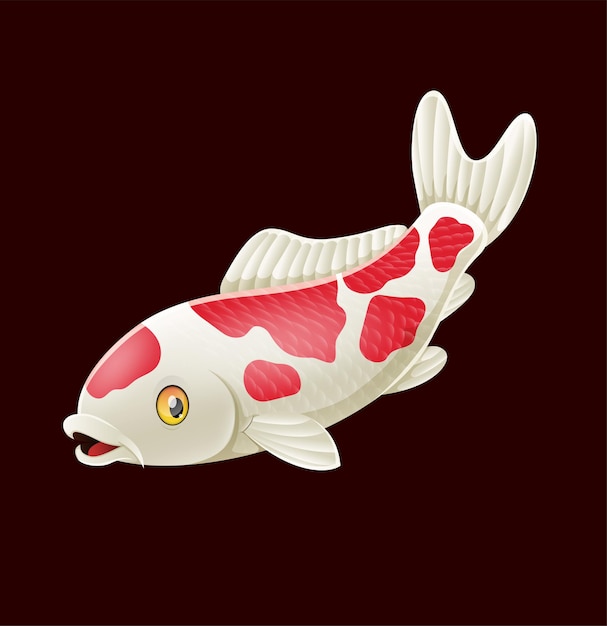 Vecteur dessin animé mignon poisson koi sur fond noir