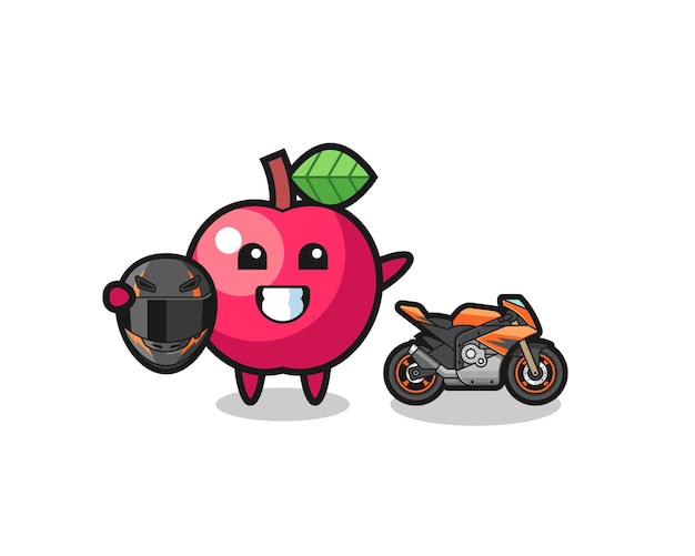 Dessin animé mignon de pomme en tant que coureur de moto