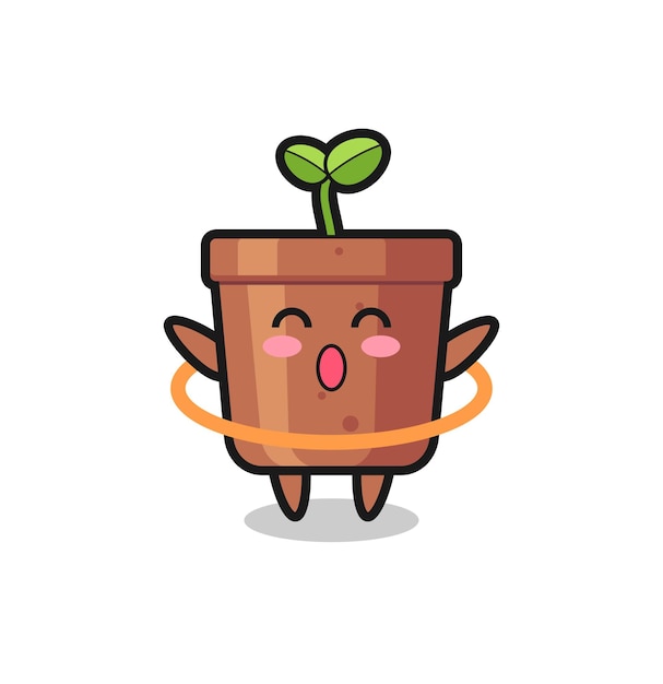 Le Dessin Animé Mignon De Pot De Plante Joue Au Cerceau, Conception De Style Mignon Pour T-shirt, Autocollant, élément De Logo