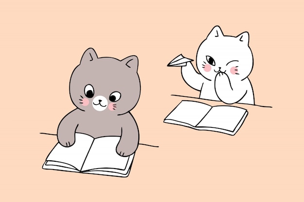 Dessin Animé Mignon Retour à L'école Chat Jouant