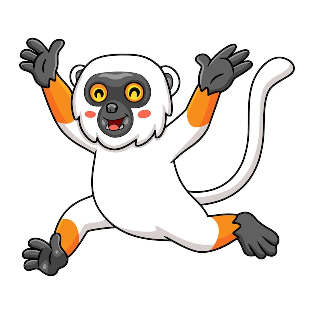 Dessin Animé Mignon Singe Lémurien Sifaka En Cours D'exécution