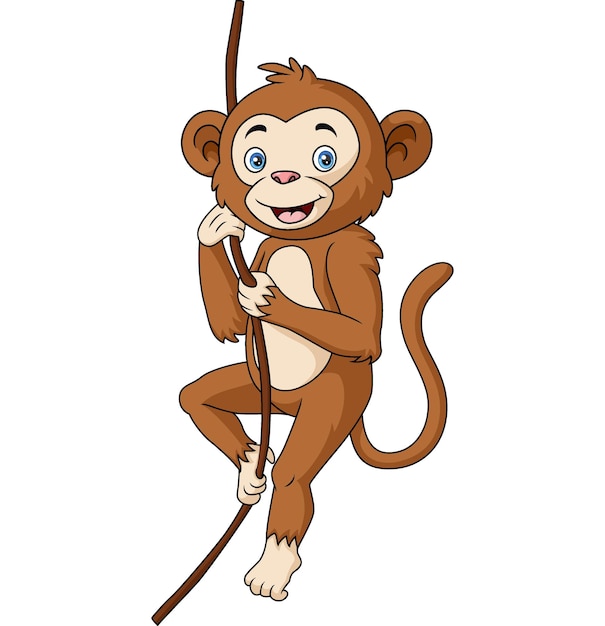 Vecteur dessin animé mignon de singe suspendu à une branche d'arbre