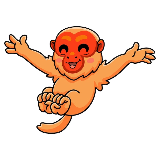 Dessin Animé Mignon Singe Uakari Chauve Posant