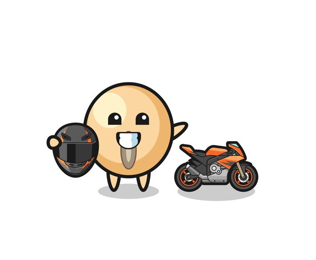 Dessin Animé Mignon De Soja En Tant Que Coureur De Moto