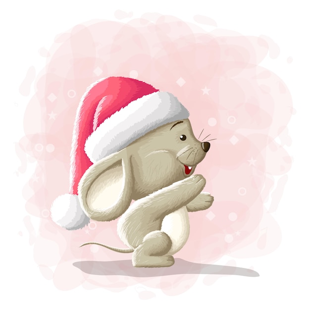 Vecteur dessin animé mignon souris joyeux noël illustration