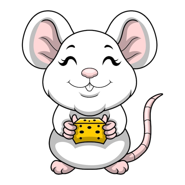 Dessin Animé Mignon De Souris Tenant Une Tranche De Fromage