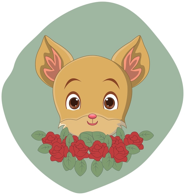 Vecteur dessin animé mignon tête de renard avec des fleurs