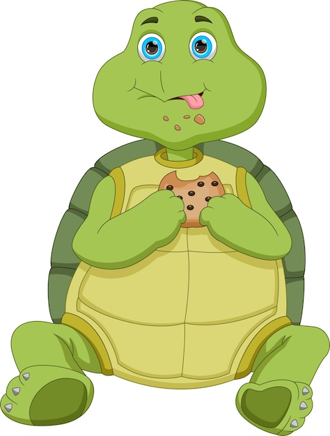 Dessin Animé Mignon Tortue Mangeant Des Biscuits