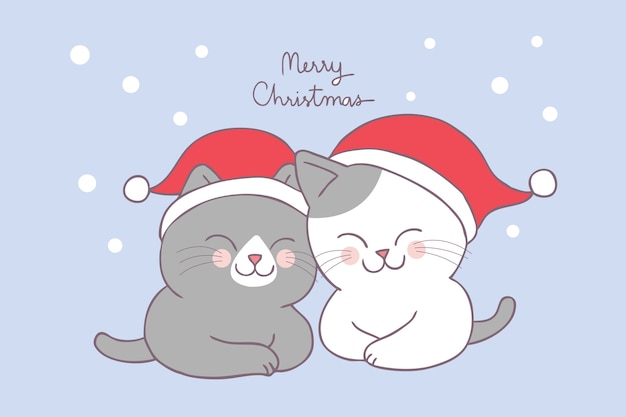 Dessin Animé Mignon Vecteur De Chats De Noël.