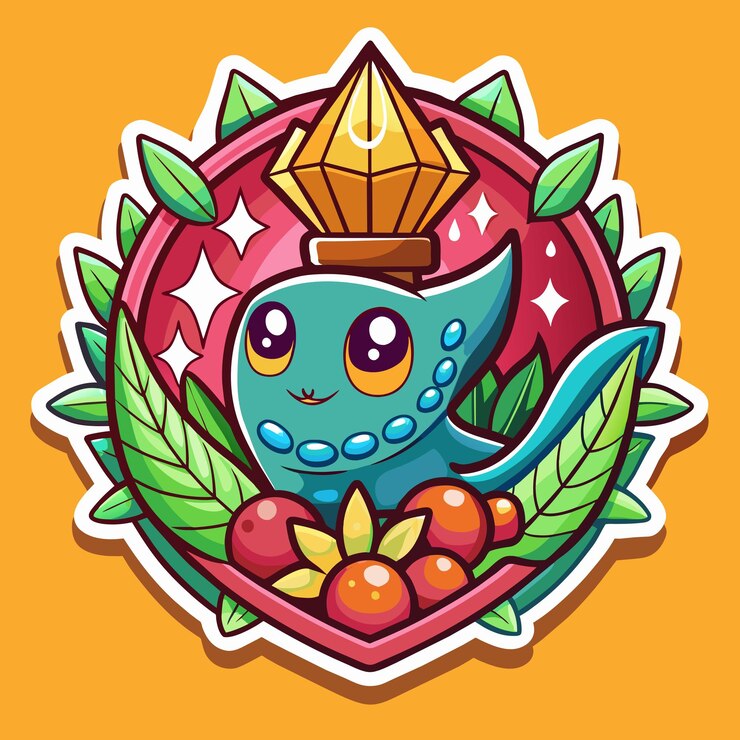 Vecteur un dessin animé d'un monstre bleu avec une couronne dorée et un fond orange