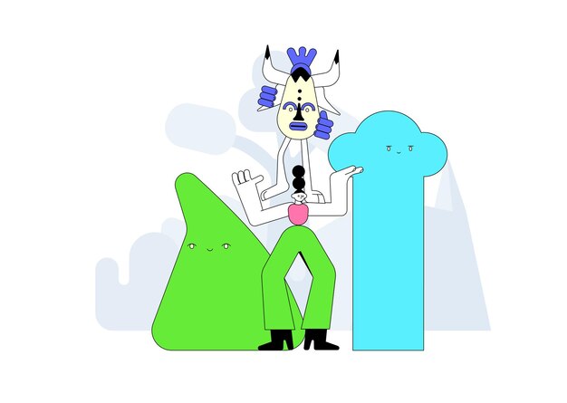 Vecteur un dessin animé d'un monstre avec une tête bleue et un monstre vert derrière