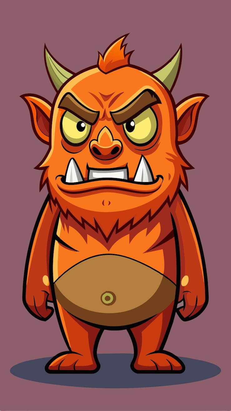 Vecteur un dessin animé d'un monstre avec une tête rouge et une queue orange ronde
