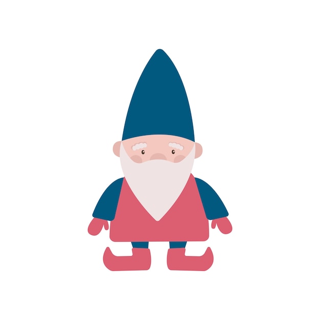 Dessin animé de Noël petit gnome mignon avec une barbe grise et un chapeau de soumission Impression vectorielle d'hiver heureux