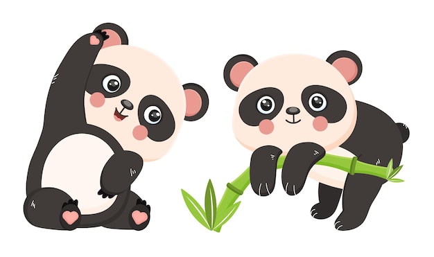 Vecteur dessin animé panda animal sauvage personnage heureux drôle zoo habitant chine et asie faune jungle bambou souriant ours assis concept de zoologie isolé sur fond blanc illustration vectorielle