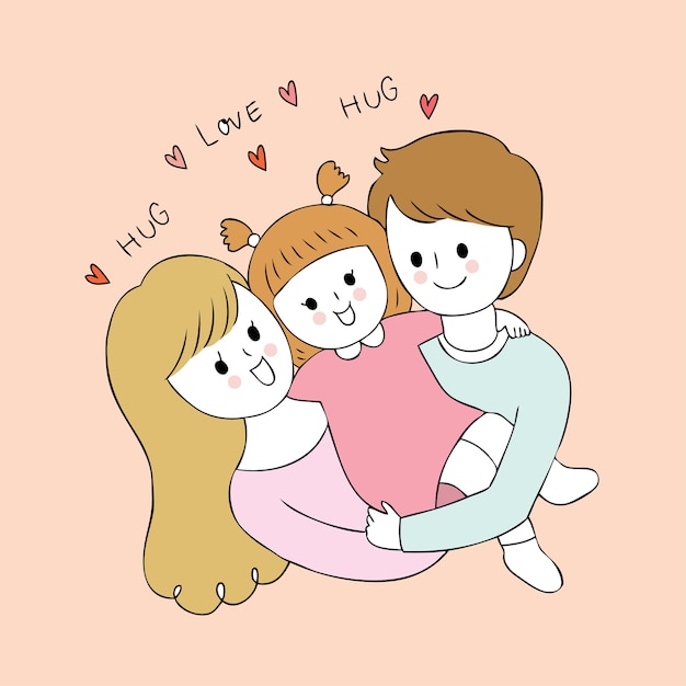 Dessin Animé Parents Mignons Et Bébé Vecteur.