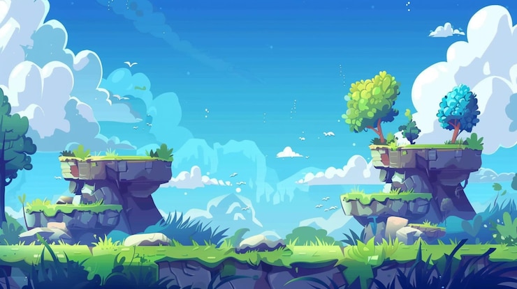 Vecteur un dessin animé d'un paysage avec un arbre et un pont