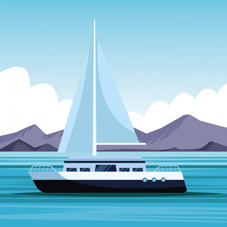 Vecteur dessin animé paysage de voilier