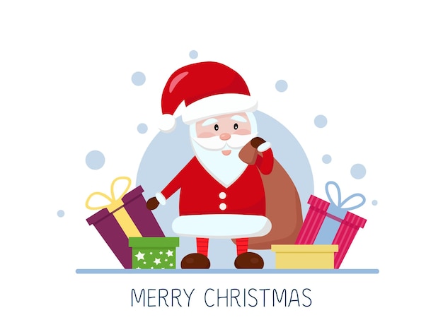 Dessin Animé Père Noël Avec Boîte-cadeau Pour L'affiche De Friteuses De Cartes De Voeux De Noël Et Du Nouvel An