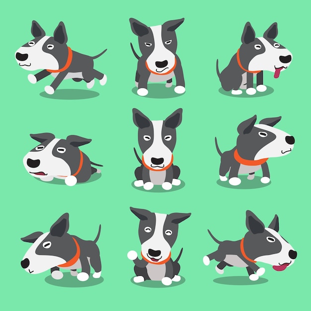 Dessin Animé Personnage Bull Terrier Chien Poses