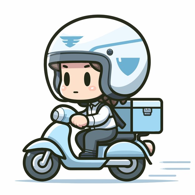 Vecteur un dessin animé d'une personne sur un scooter avec un casque sur le devant