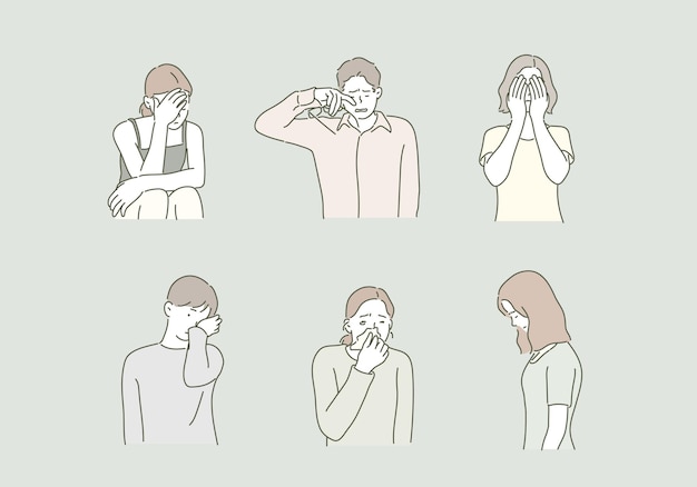 Vecteur un dessin animé de personnes couvrant leur nez avec l'un d'eux couvrant leur nez.