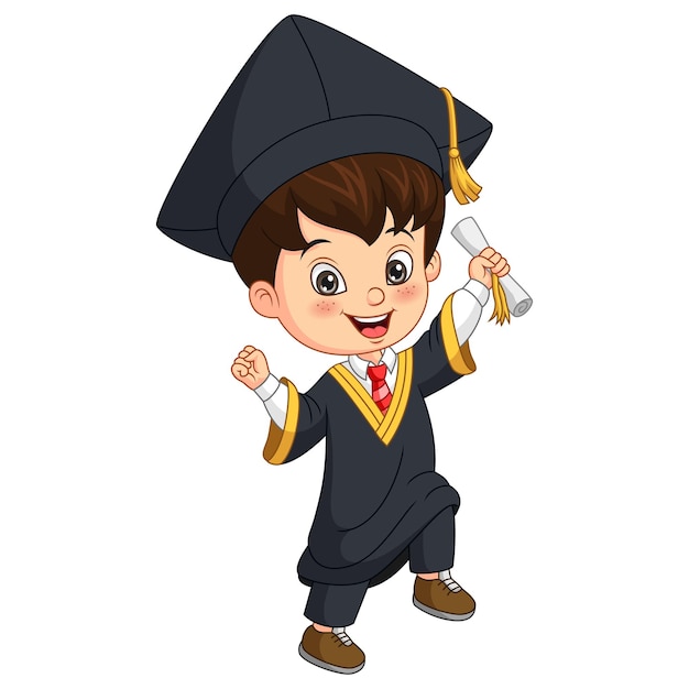 Dessin Animé Petit Garçon En Costume De Graduation Tenant Un Diplôme