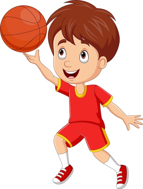 Dessin animé petit garçon jouant au basket