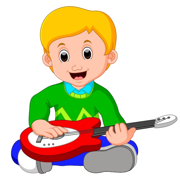 Dessin Animé Petit Garçon Jouant De La Guitare