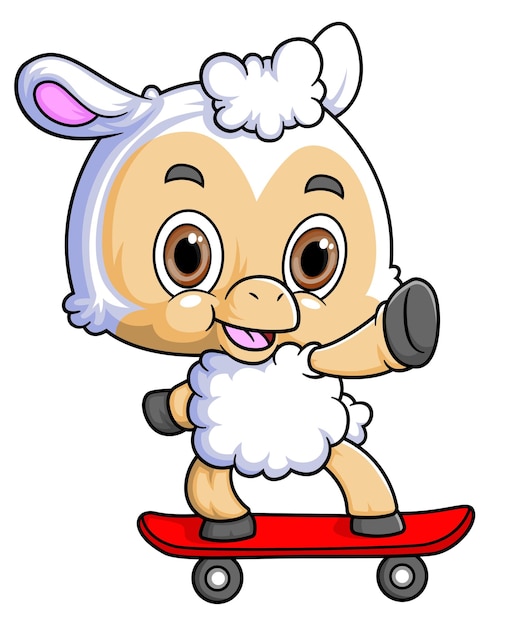 Dessin animé petit mouton jouant au skateboard
