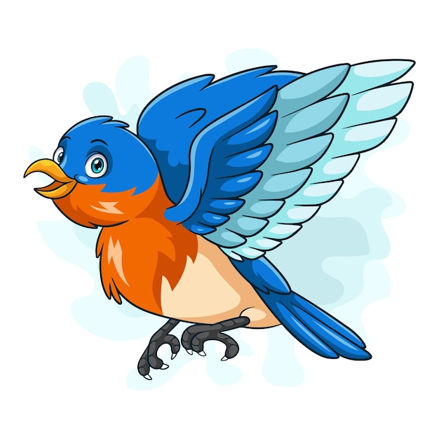 Dessin Animé Petit Oiseau Bleu Sur Fond Blanc