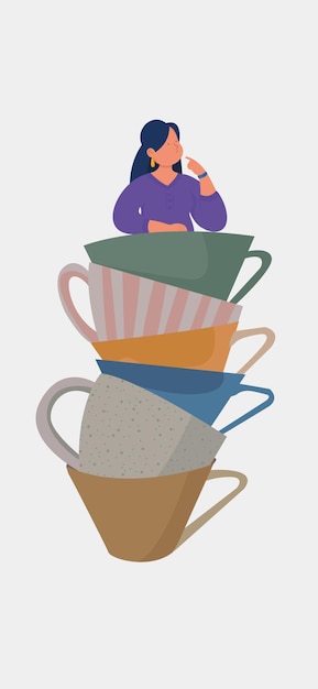 Vecteur un dessin animé d'une pile de tasses à café