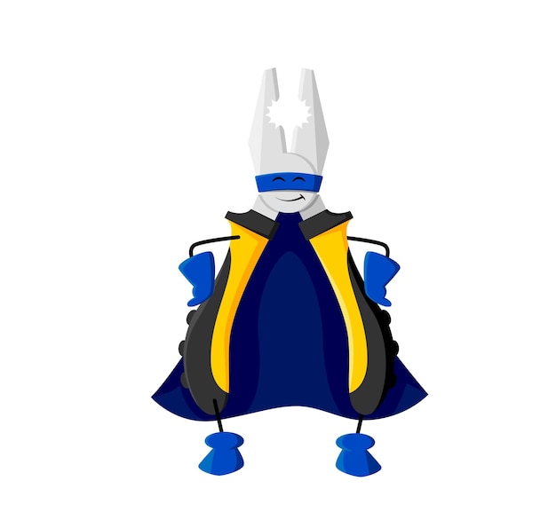 Vecteur dessin animé pinces super-héros personnage isolé vecteur bricolage outil réparation fixation ou construction instrument porter cape bleue et masque drôle coupe-fil personnage habillé en robe de défenseur avec bras akimbo