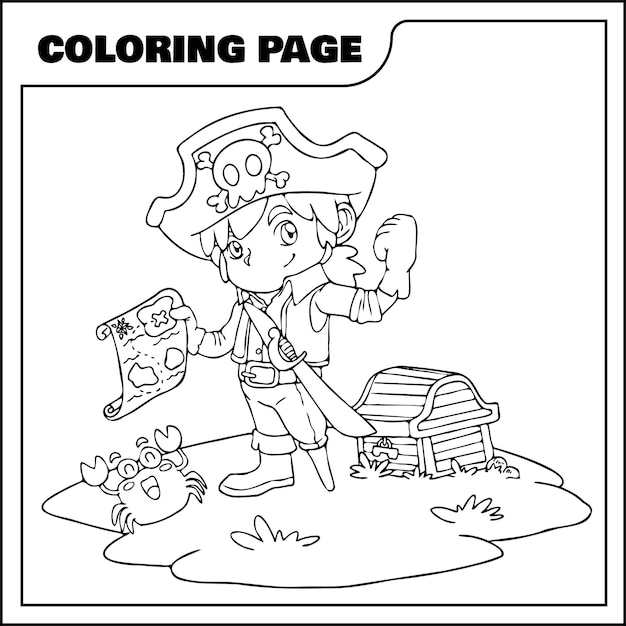 Vecteur dessin animé pirate coloriage collections de pages mignonne illustration vectorielle de pirate