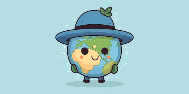 Vecteur un dessin animé d'une planète avec un chapeau et un chapeau qui dit terre.